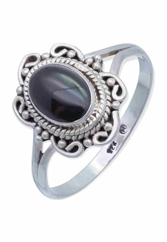 mantraroma Ring Silber 925 Damen Onyx Edelstein schwarz ausgefallen verspielt von mantraroma