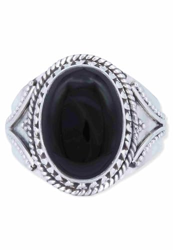 mantraroma Ring Silber 925 Damen Onyx Edelstein schwarz ausgefallen verspielt von mantraroma