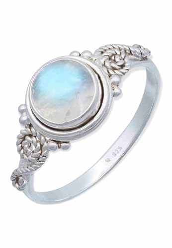 mantraroma Ring Silber 925 Damen Regenbogen Mondstein Edelstein weiß ausgefallen verspielt von mantraroma