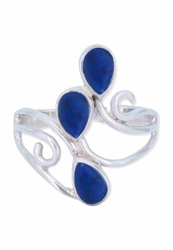 mantraroma Ring Silber Damen Lapis Lazuli Edelstein blau ausgefallen verspielt von mantraroma