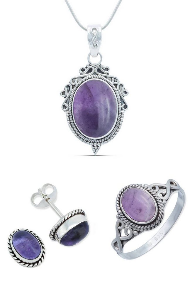 mantraroma Schmuckset 925er Silber mit Amethyst (Schmuckset aus 925 Silber) von mantraroma