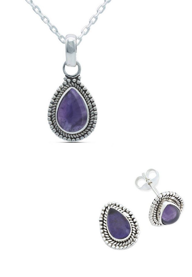 mantraroma Schmuckset 925er Silber mit Amethyst (Schmuckset aus 925 Silber) von mantraroma