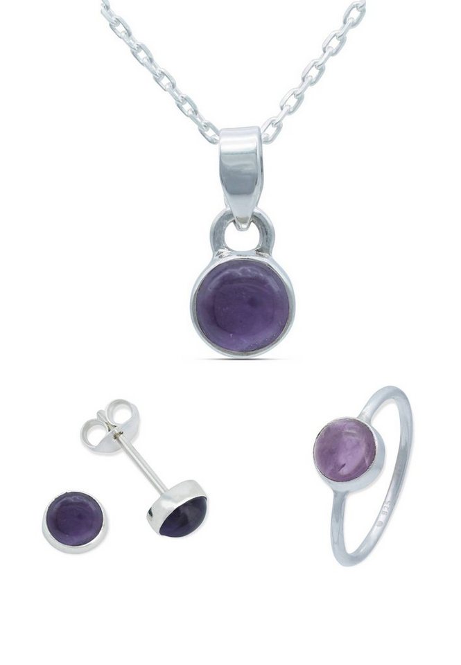 mantraroma Schmuckset 925er Silber mit Amethyst (Schmuckset aus 925 Silber) von mantraroma