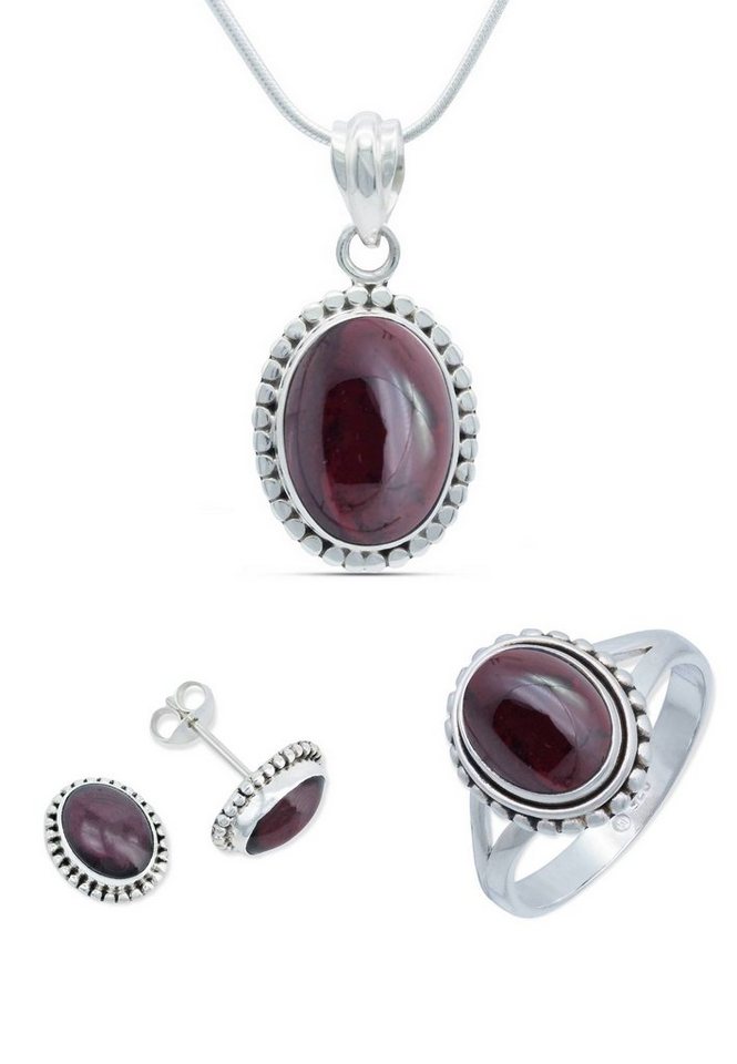 mantraroma Schmuckset 925er Silber mit Granat (Schmuckset aus 925 Silber) von mantraroma