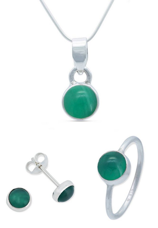 mantraroma Schmuckset 925er Silber mit Grüner Onyx (Schmuckset aus 925 Silber) von mantraroma