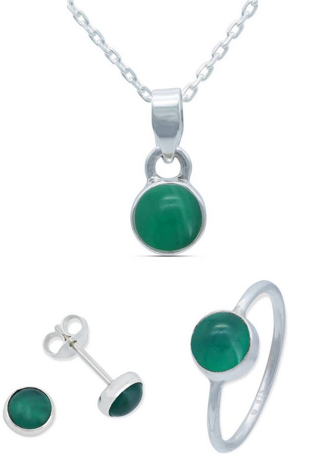 mantraroma Schmuckset 925er Silber mit Grüner Onyx (Schmuckset aus 925 Silber) von mantraroma
