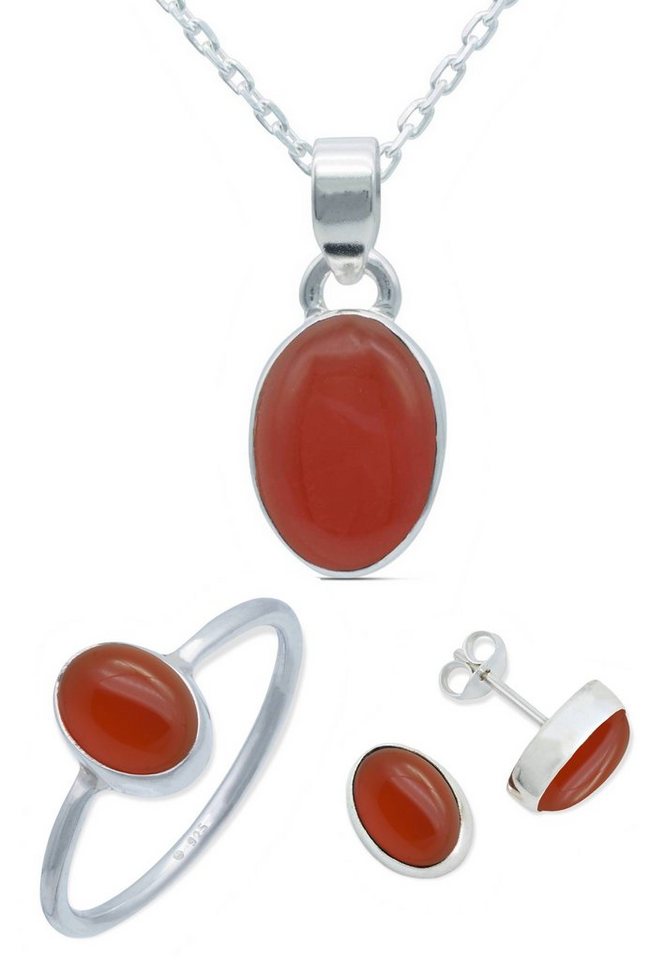 mantraroma Schmuckset 925er Silber mit Karneol (Schmuckset aus 925 Silber) von mantraroma
