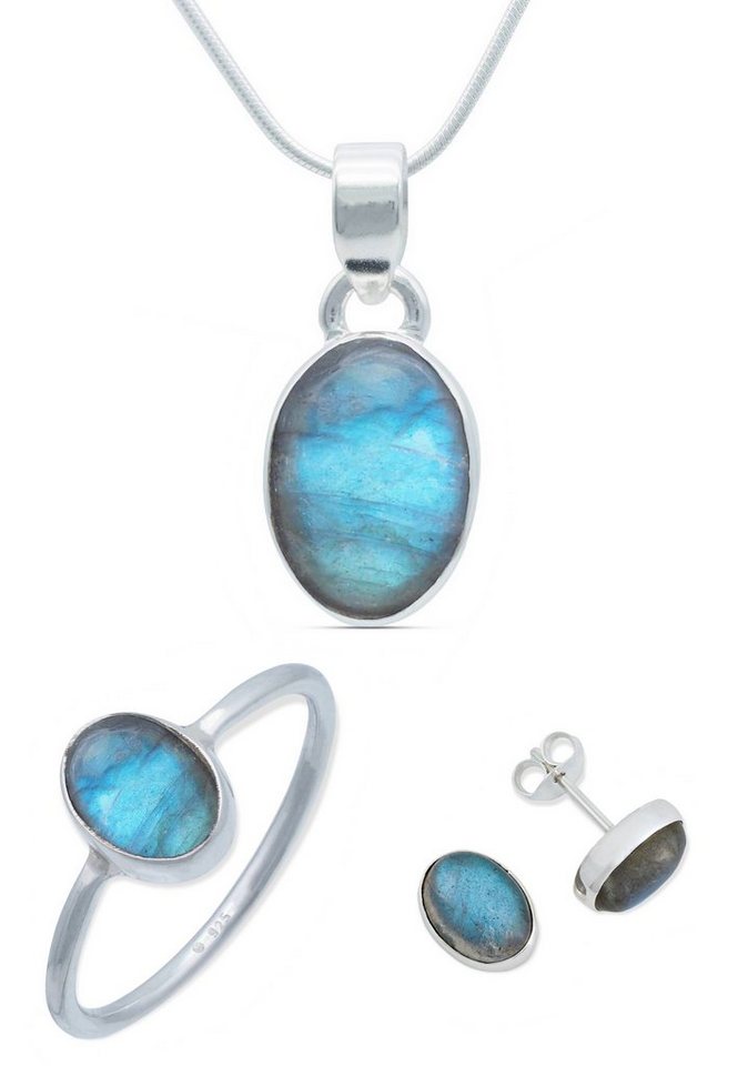 mantraroma Schmuckset 925er Silber mit Labradorit (Schmuckset aus 925 Silber) von mantraroma