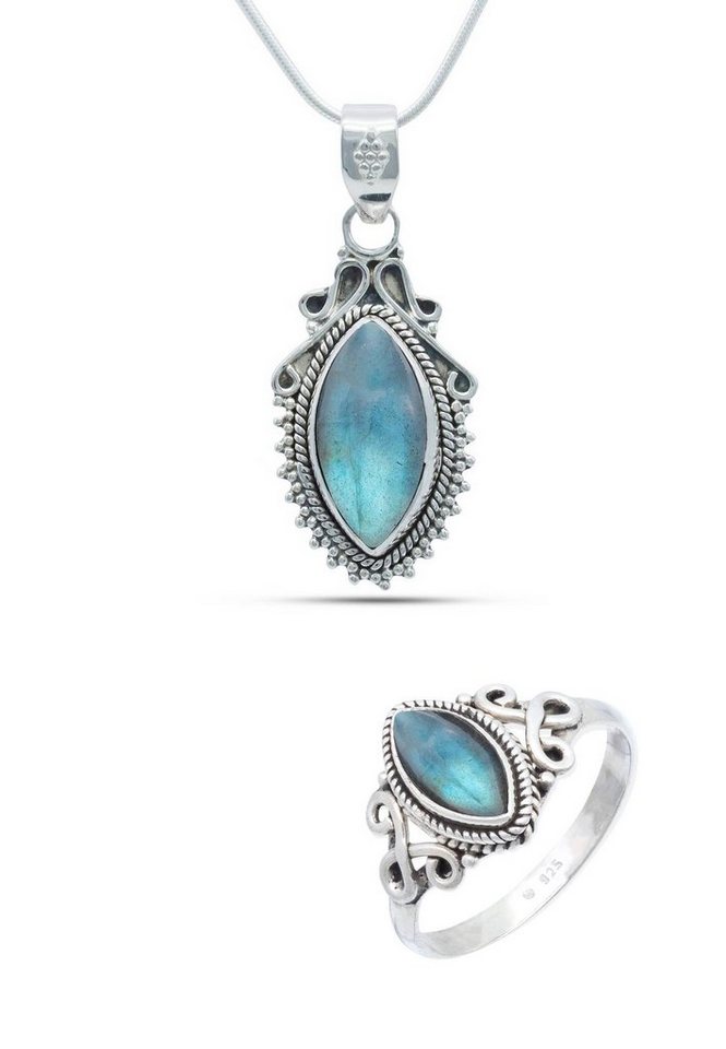 mantraroma Schmuckset 925er Silber mit Labradorit (Schmuckset aus 925 Silber) von mantraroma