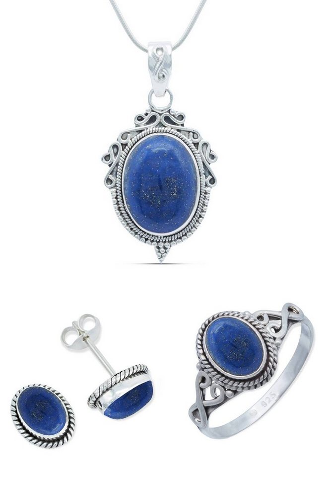 mantraroma Schmuckset 925er Silber mit Lapis Lazuli (Schmuckset aus 925 Silber) von mantraroma