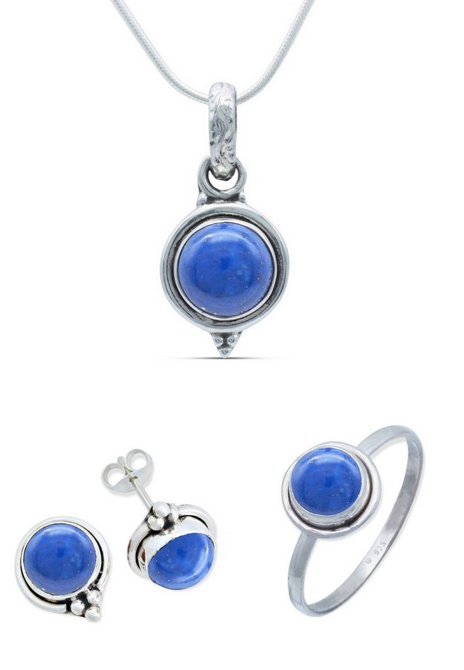 mantraroma Schmuckset 925er Silber mit Lapis Lazuli (Schmuckset aus 925 Silber) von mantraroma