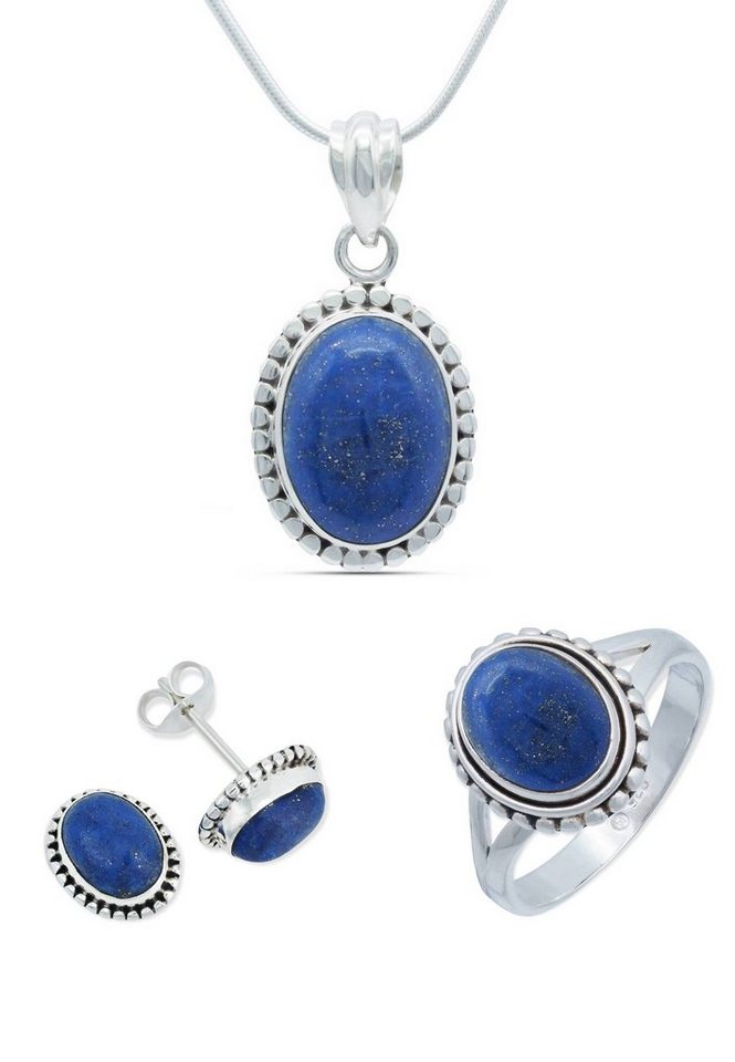 mantraroma Schmuckset 925er Silber mit Lapis Lazuli (Schmuckset aus 925 Silber) von mantraroma