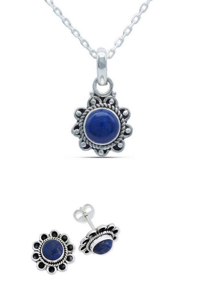 mantraroma Schmuckset 925er Silber mit Lapis Lazuli (Schmuckset aus 925 Silber) von mantraroma