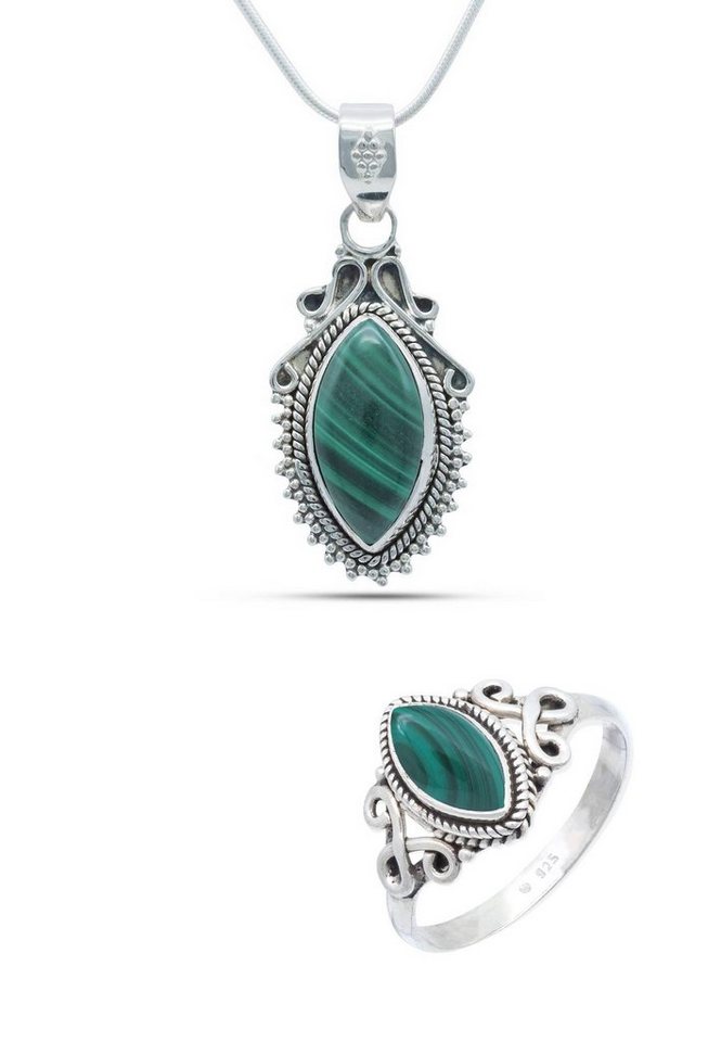 mantraroma Schmuckset 925er Silber mit Malachit (Schmuckset aus 925 Silber) von mantraroma