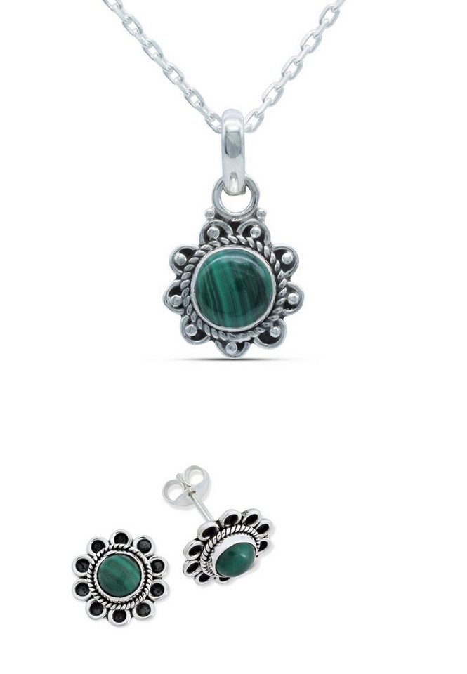 mantraroma Schmuckset 925er Silber mit Malachit (Schmuckset aus 925 Silber) von mantraroma