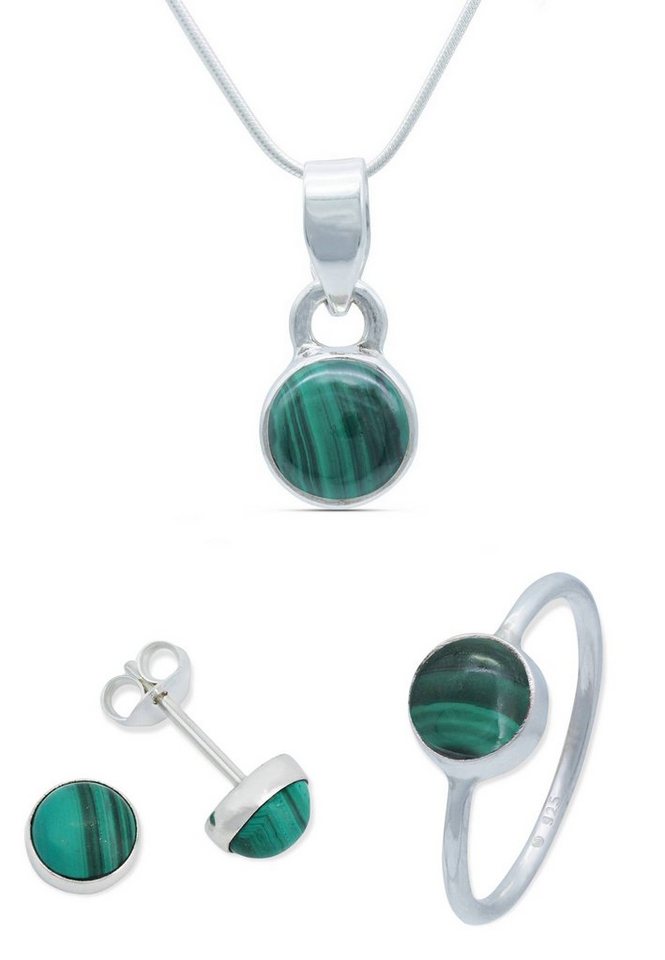 mantraroma Schmuckset 925er Silber mit Malachit (Schmuckset aus 925 Silber) von mantraroma
