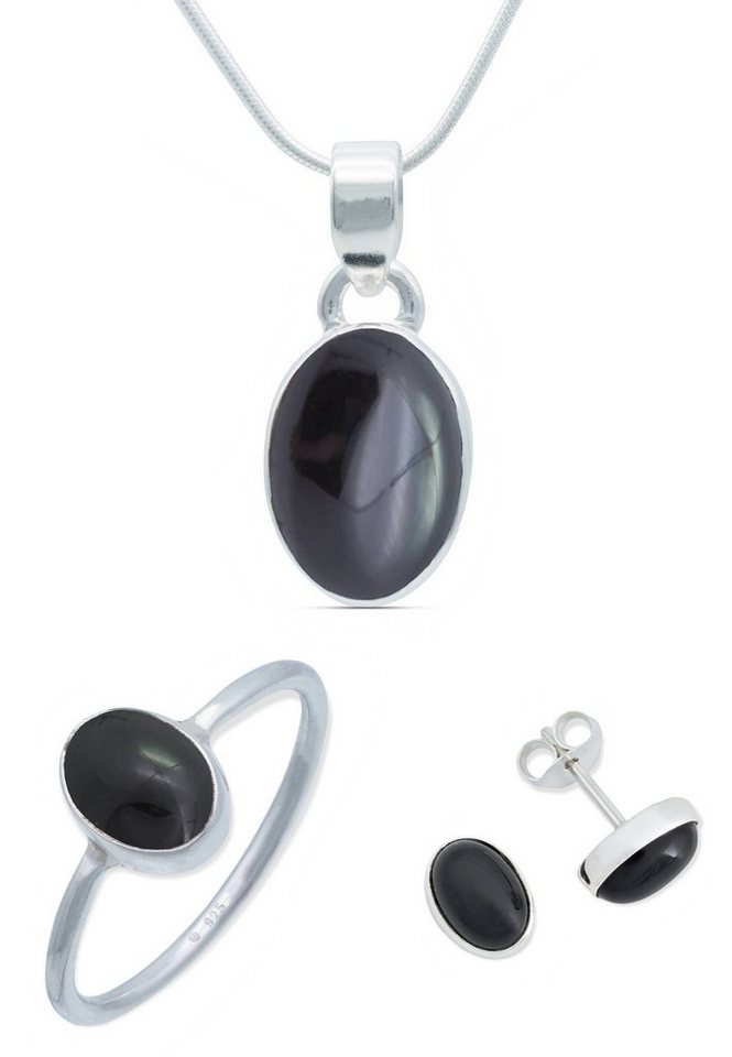 mantraroma Schmuckset 925er Silber mit Onyx (Schmuckset aus 925 Silber) von mantraroma