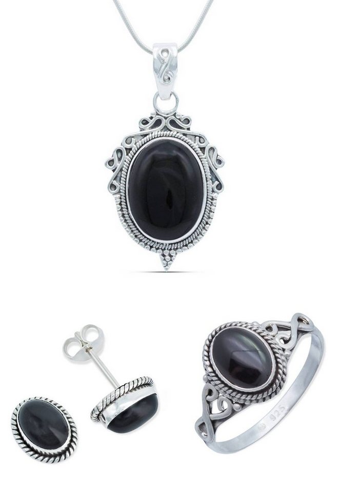 mantraroma Schmuckset 925er Silber mit Onyx (Schmuckset aus 925 Silber) von mantraroma