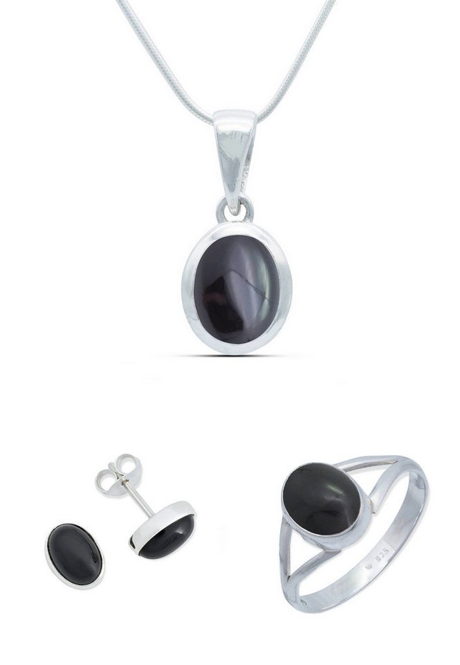 mantraroma Schmuckset 925er Silber mit Onyx (Schmuckset aus 925 Silber) von mantraroma