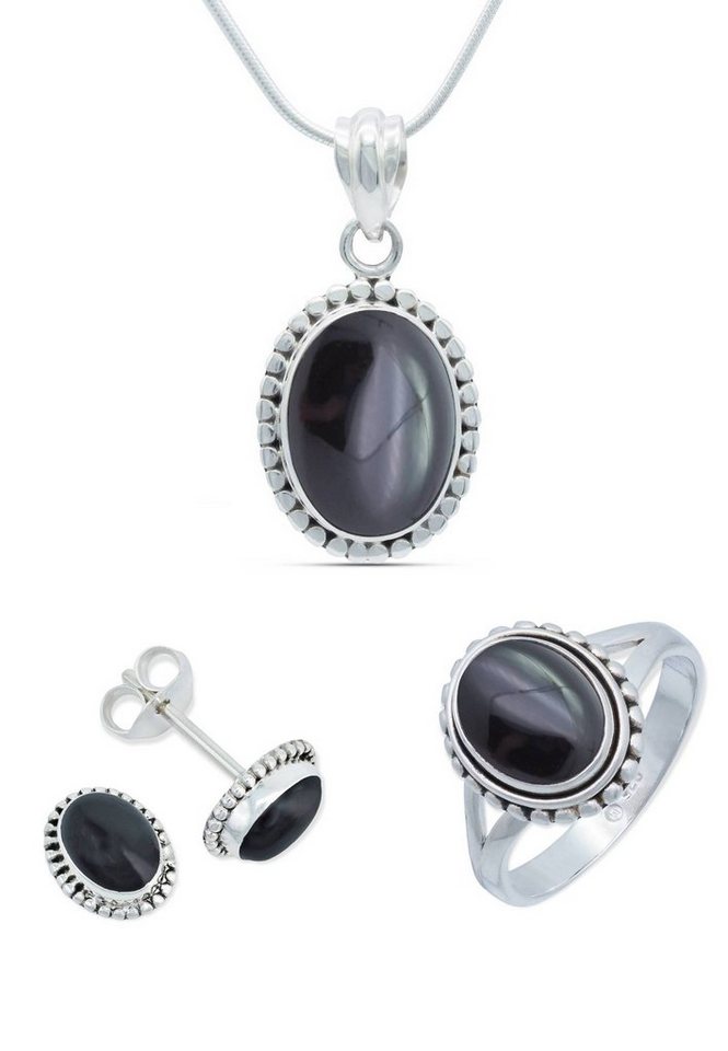 mantraroma Schmuckset 925er Silber mit Onyx (Schmuckset aus 925 Silber) von mantraroma