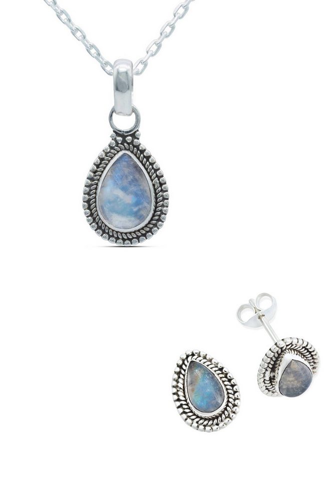 mantraroma Schmuckset 925er Silber mit Regenbogen Mondstein (Schmuckset aus 925 Silber) von mantraroma