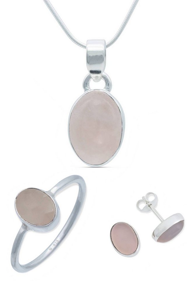mantraroma Schmuckset 925er Silber mit Rosenquarz (Schmuckset aus 925 Silber) von mantraroma