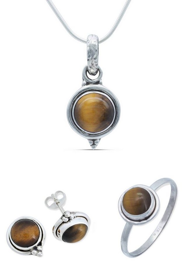 mantraroma Schmuckset 925er Silber mit Tigerauge (Schmuckset aus 925 Silber) von mantraroma