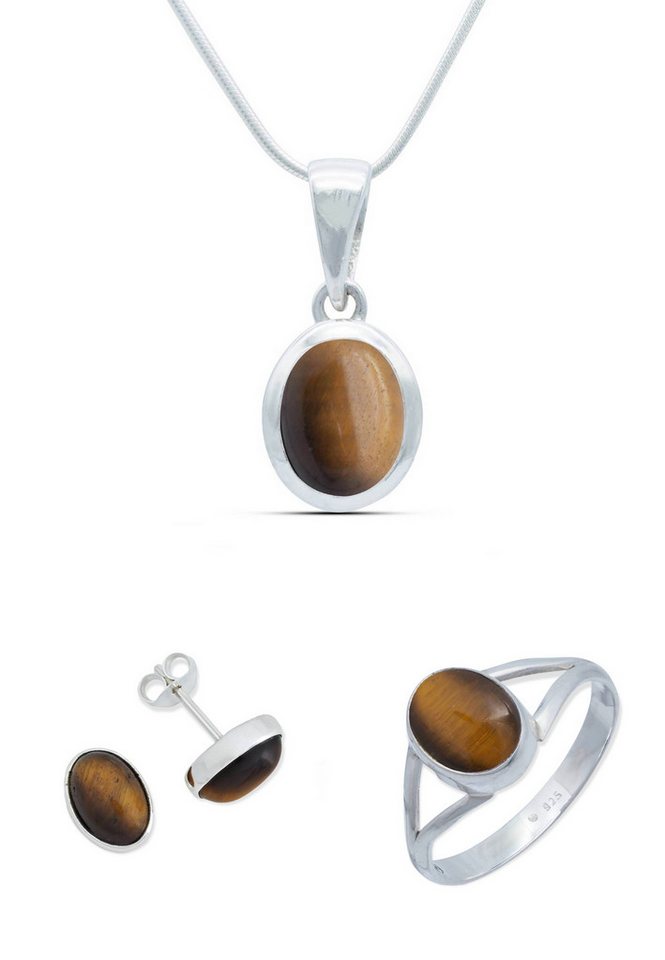 mantraroma Schmuckset 925er Silber mit Tigerauge (Schmuckset aus 925 Silber) von mantraroma