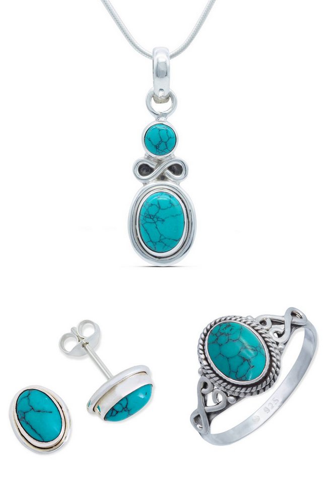 mantraroma Schmuckset 925er Silber mit Türkis (Schmuckset aus 925 Silber) von mantraroma