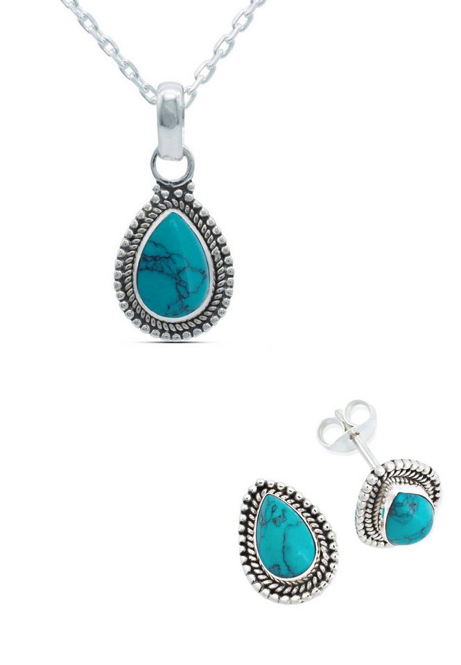 mantraroma Schmuckset 925er Silber mit Türkis (Schmuckset aus 925 Silber) von mantraroma
