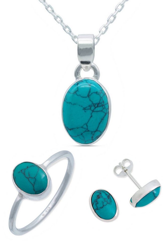 mantraroma Schmuckset 925er Silber mit Türkis (Schmuckset aus 925 Silber) von mantraroma