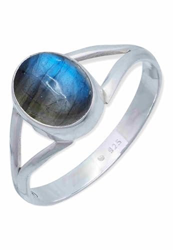 mantraroma Silber Ring Damen 925 Labradorit Edelstein blau schlicht modern von mantraroma