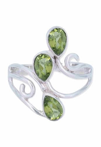 mantraroma Silber Ring Damen 925 Peridot Edelstein grün ausgefallen verspielt von mantraroma