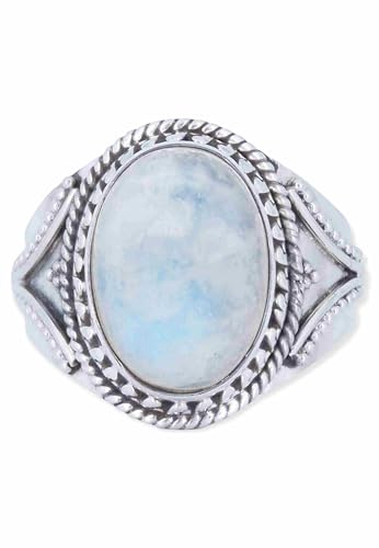 mantraroma Silber Ring Damen 925 Regenbogen Mondstein Edelstein weiß ausgefallen verspielt von mantraroma