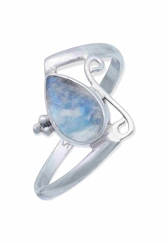 mantraroma Silber Ring Damen 925 Regenbogen Mondstein Edelstein weiß schlicht groß modern von mantraroma