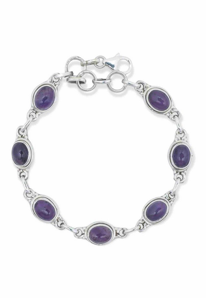 mantraroma Silberarmband SARALA oval aus 925 Silber mit Amethyst (Armschmuck im Schmuckbeutel), 925 Sterling Silber Armschmuck für Damen von mantraroma
