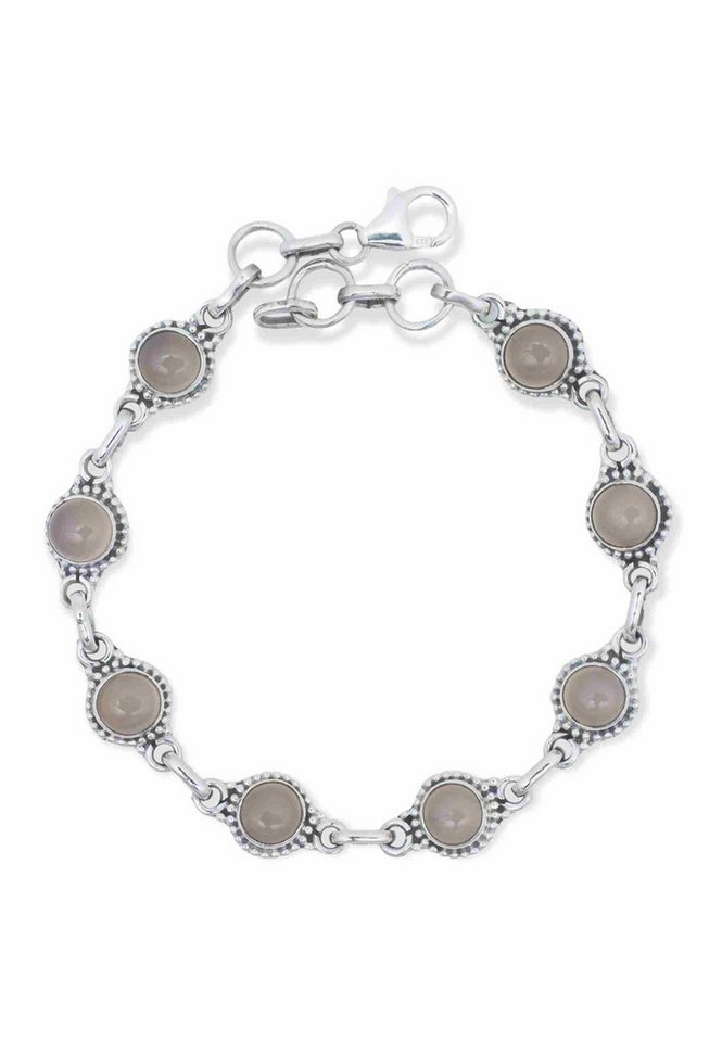 mantraroma Silberarmband PUNTI rund aus 925 Silber mit Rosenquarz (Armschmuck im Schmuckbeutel), 925 Sterling Silber Armschmuck für Damen von mantraroma