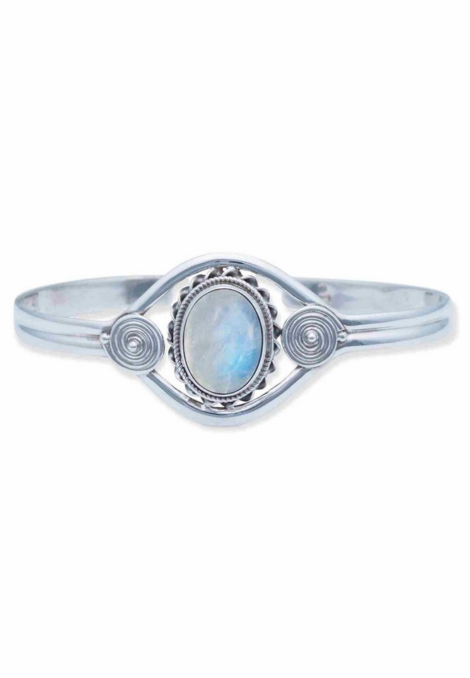 mantraroma Silberarmband EGBA aus 925 Silber mit Regenbogen Mondstein (Armschmuck im Schmuckbeutel), 925 Sterling Silber Armschmuck für Damen von mantraroma