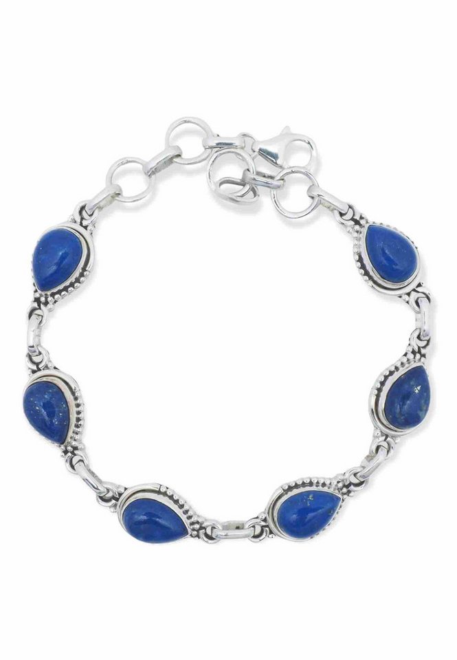 mantraroma Silberarmband IMBALI Tropfen aus 925 Silber mit Lapis Lazuli (Armschmuck im Schmuckbeutel), 925 Sterling Silber Armschmuck für Damen von mantraroma