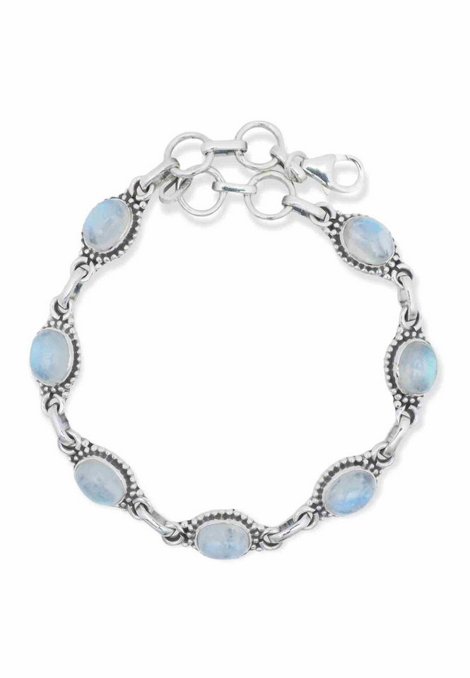 mantraroma Silberarmband PUNTI oval aus 925 Silber mit Regenbogen Mondstein (Armschmuck im Schmuckbeutel), 925 Sterling Silber Armschmuck für Damen von mantraroma