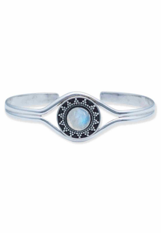 mantraroma Silberarmband SARY aus 925 Silber mit Regenbogen Mondstein (Armschmuck im Schmuckbeutel), 925 Sterling Silber Armschmuck für Damen von mantraroma