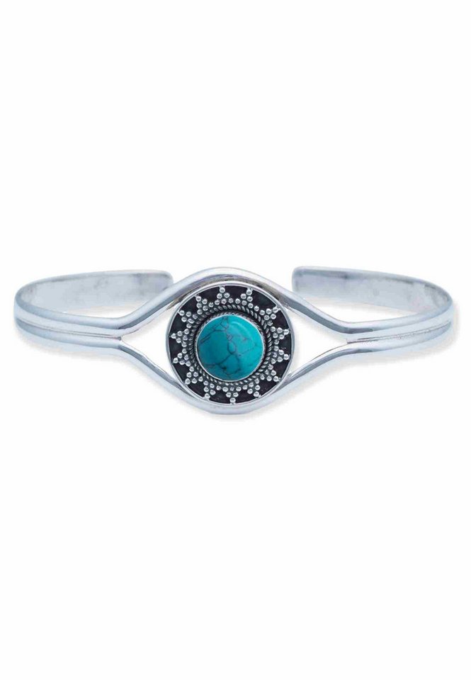 mantraroma Silberarmband SARY aus 925 Silber mit Türkis (Armschmuck im Schmuckbeutel), 925 Sterling Silber Armschmuck für Damen von mantraroma
