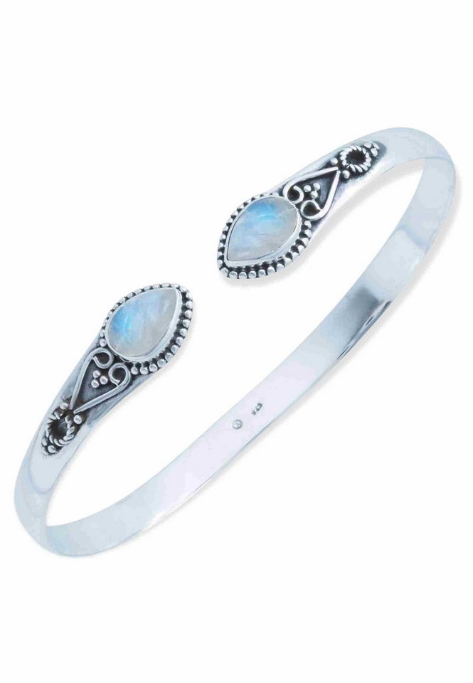 mantraroma Silberarmband SAWIRO aus 925 Silber mit Regenbogen Mondstein (Armschmuck im Schmuckbeutel), 925 Sterling Silber Armschmuck für Damen von mantraroma
