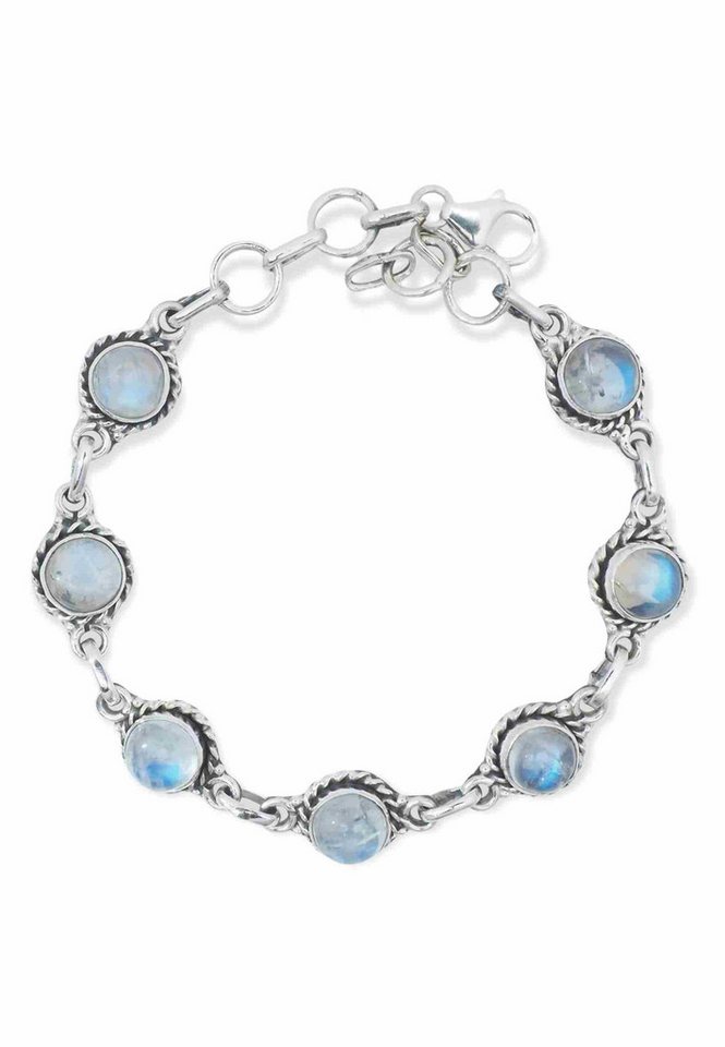 mantraroma Silberarmband VALA aus 925 Silber mit Regenbogen Mondstein (Armschmuck im Schmuckbeutel), 925 Sterling Silber Armschmuck für Damen von mantraroma