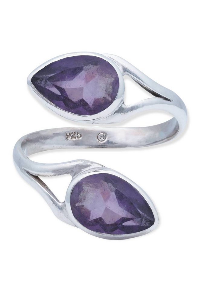 mantraroma Silberring 925er Silber mit Amethyst facettiert von mantraroma