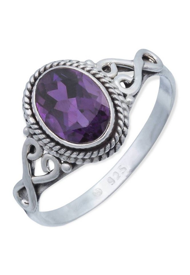 mantraroma Silberring 925er Silber mit Amethyst facettiert von mantraroma