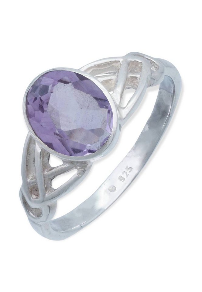 mantraroma Silberring 925er Silber mit Amethyst facettiert von mantraroma