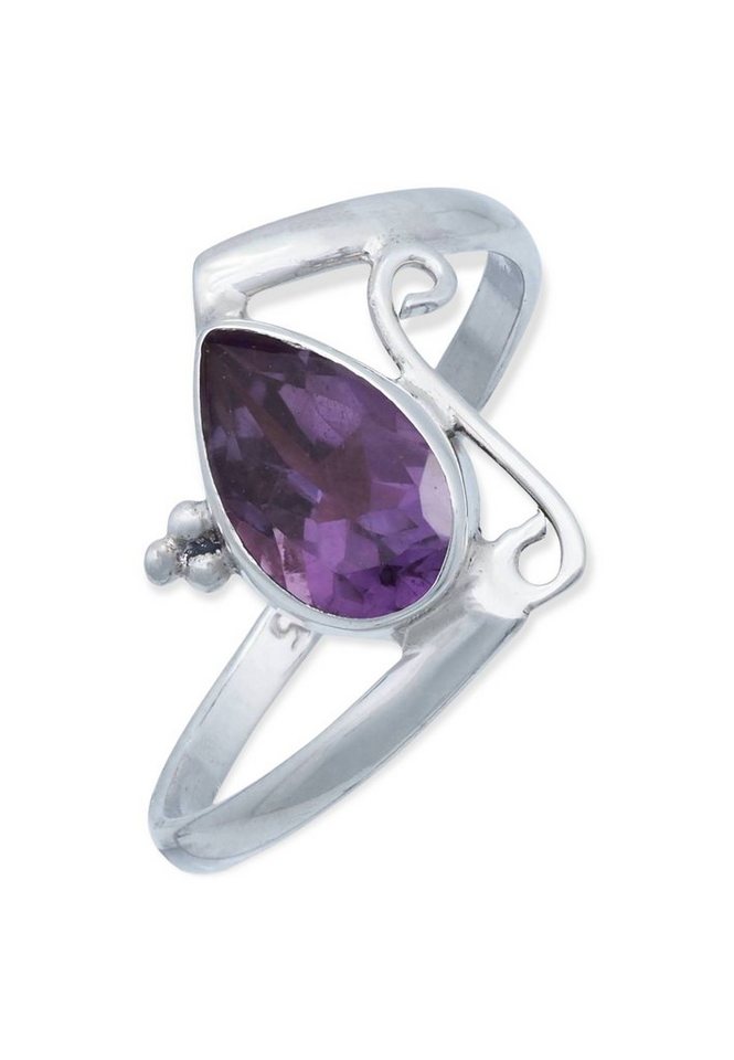 mantraroma Silberring 925er Silber mit Amethyst facettiert von mantraroma