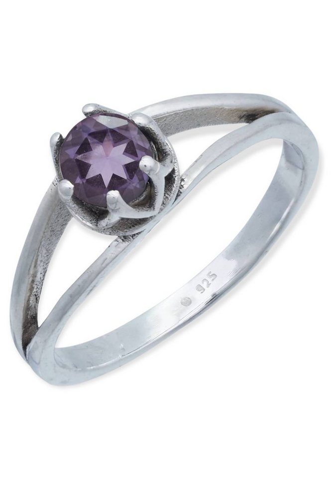 mantraroma Silberring 925er Silber mit Amethyst facettiert von mantraroma