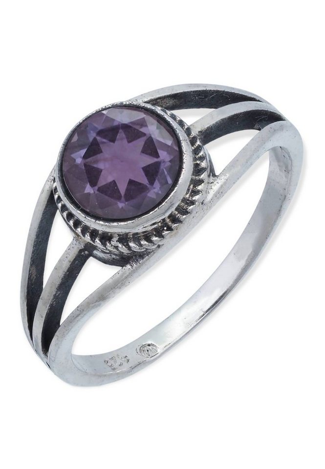 mantraroma Silberring 925er Silber mit Amethyst facettiert von mantraroma